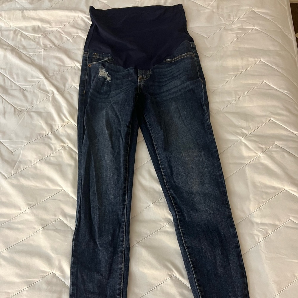 Barely worn maternity jeans. Skinny with raw hem.